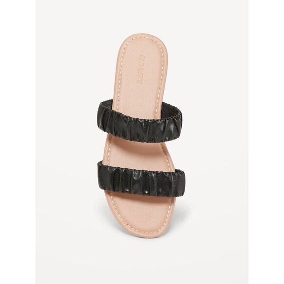 NWT Old Navy Black Faux-Leather Ruched Sandals 7 - Picture 2 of 8